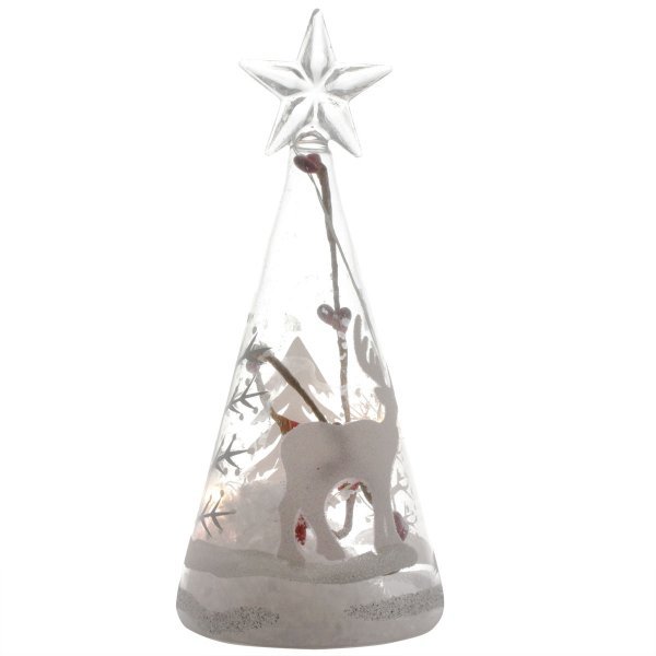 Χριστουγεννιάτικο Γυάλινο Διακοσμητικό Δεντράκι, με Γκι και Ελαφάκι - 4 LED (23cm)